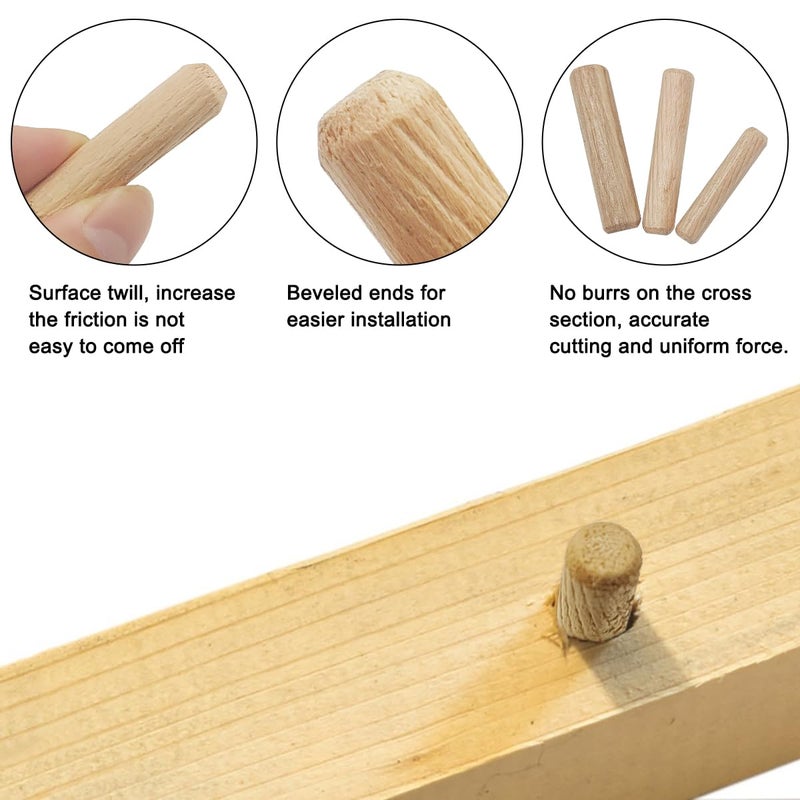 CKANDAY 30Pcs Assorted Wooden Dowel Pins,M8 M10 M12 Fluted Hardwood Grooved Plugs for Furniture Woodworking, DIY Crafts Carpentry - Image 3